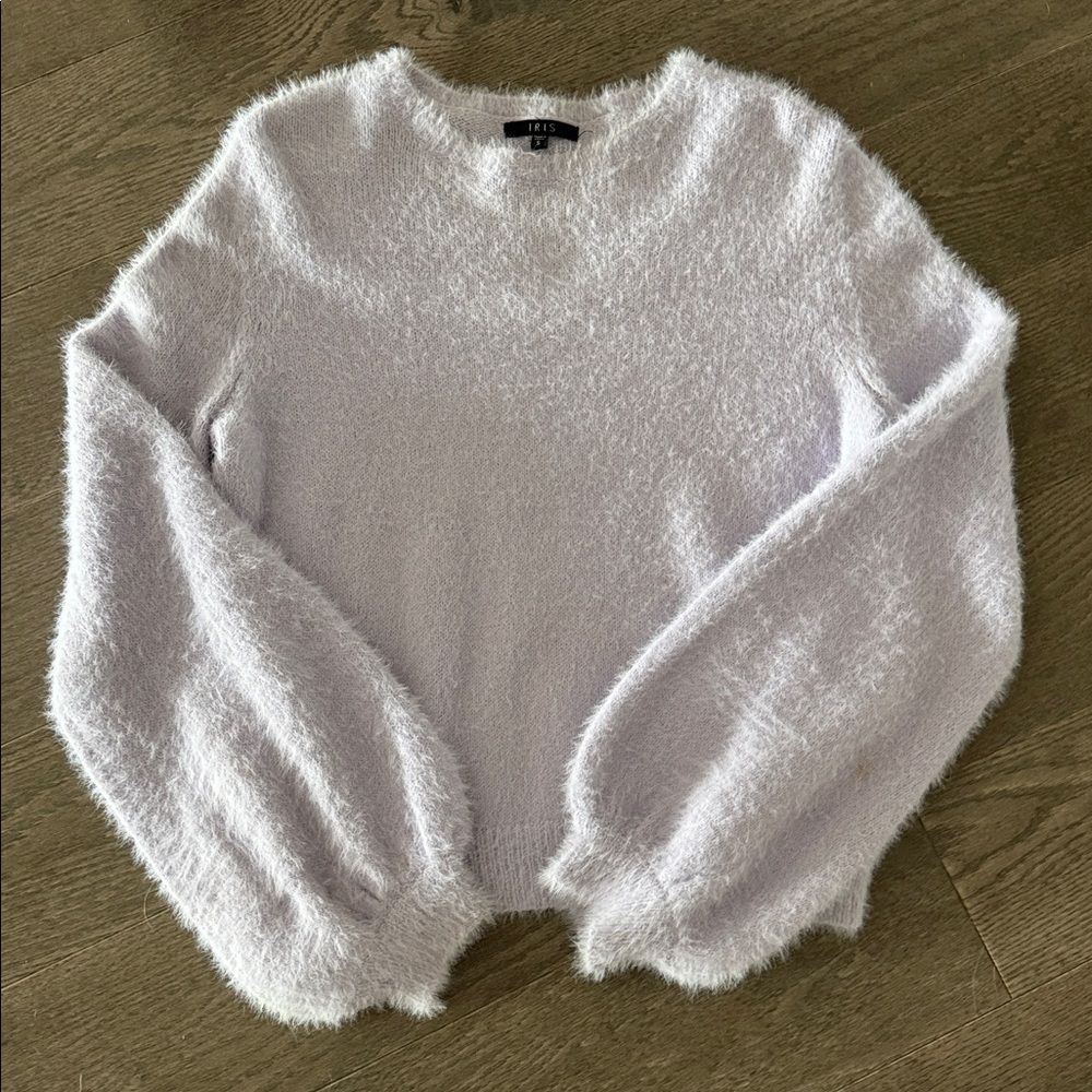 Anthropologie…Iris Soft White Fuzzy Sweater. This is a soft lilac colour.